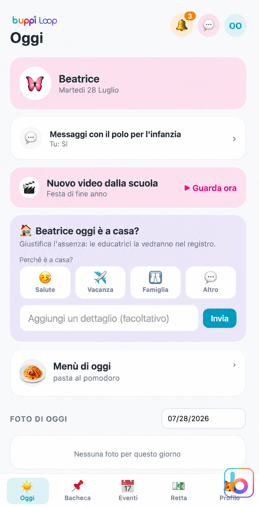 Buppi Loop — schermata Oggi